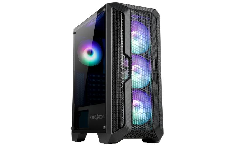 ABKONCORE H250X Premium 4x120mm Fixed Spectrum Colors Fan Tempered Glass Mid Tower& Front Full Mesh Design Case