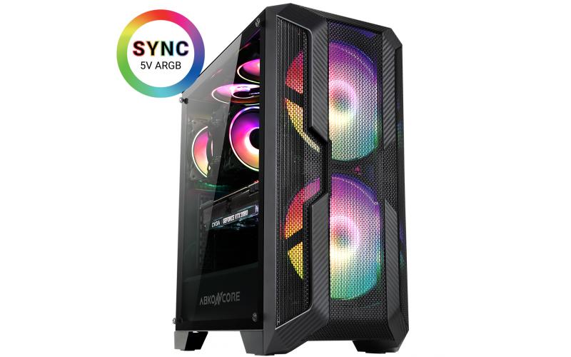 ABKONCORE H600X SYNC RGB Spectrum 3 Fans (2X200mm+120mm HR120) Tempered Glass Mid Tower& Front Full Mesh Design Case