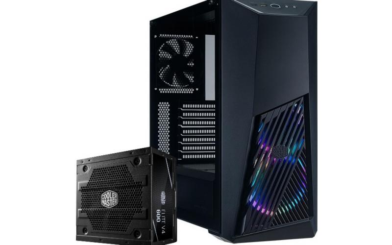 Cooler Master MasterBox K501L ARGB Black Mid Tower Tempered Glass Gaming Case + Elite V4 600W 80+ White Pre-Installed PSU