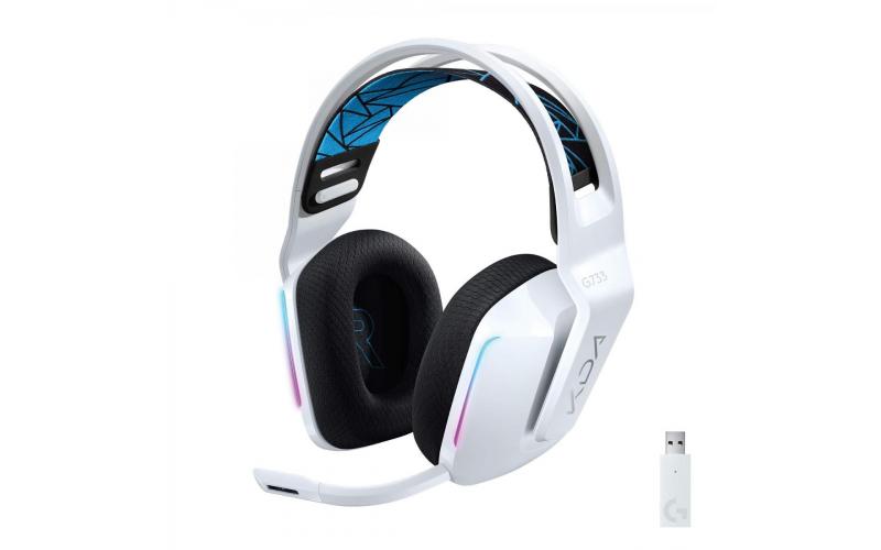 Logitech G733 Wireless Lightspeed Gaming Headset, DTS Headphone:X 2.0 surround sound 7.1,  Lightsync RGB, 278g ULTRA LIGHTWEIGHT, Up To 29 Hours Battery Life, LOL KDA Limited Edition (White)