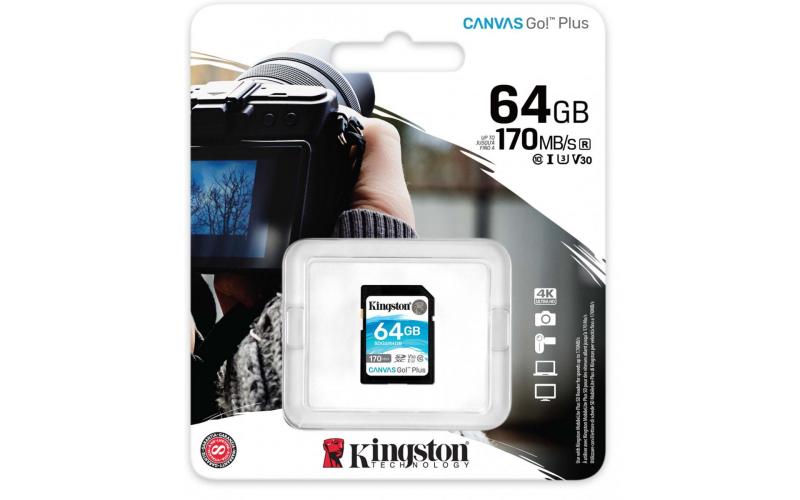 Kingston 64GB SDXC Canvas Go Plus 170MB /s C10, U3, V30 Memory Card