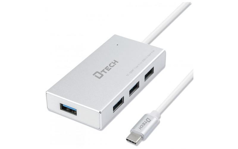 DTECH DT-3308T USB C 4-Port USB 3.0 Aluminum Hub - Silver