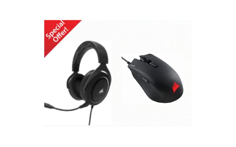 CORSAIR HS60 CARBON VIRTUAL 7.1 HEADSET + CORSAIR HARPOON RGB 6,000 DPI WIRED MOUSE (BUNDLE)