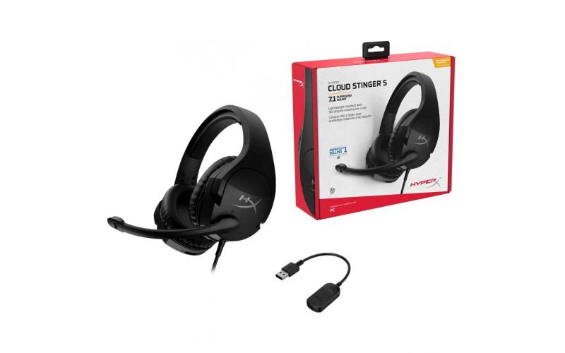 HyperX Cloud Stinger S 7.1 Wired Gaming Headset, for PC,Lightweight, Memory Foam,Swivel-to-Mute Noise-Cancelling Microphone, Black