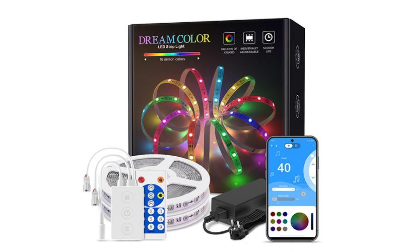Smart Addresssable RGB Multicolor Led Strip Light, With Bluetooth Led Controller & Remote,5m