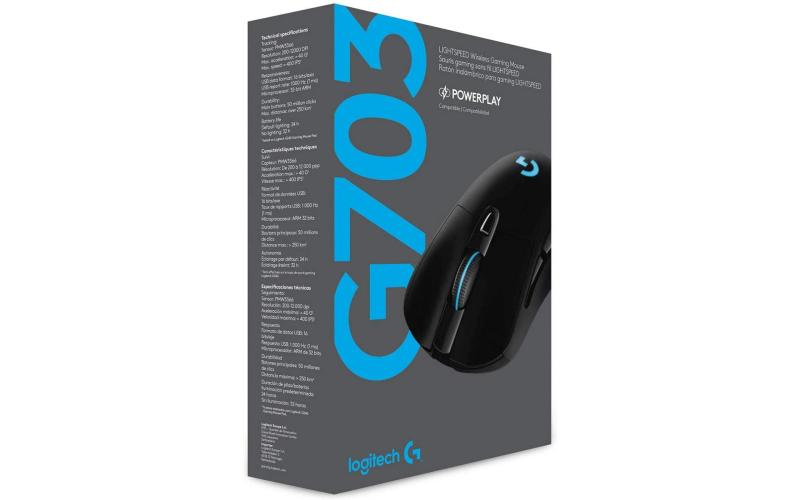 Logitech G703 Lightspeed Wireless w/ Hero 25K Sensor Lightsync RGB Lightweight 95G+10G Optional - Black