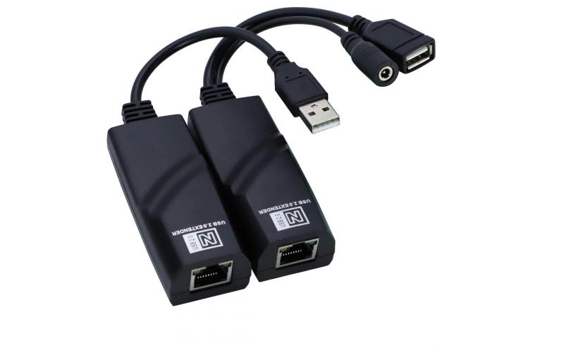 USB 2.0 Extender to RJ45 with a 4 Ports USB Hub- 100M