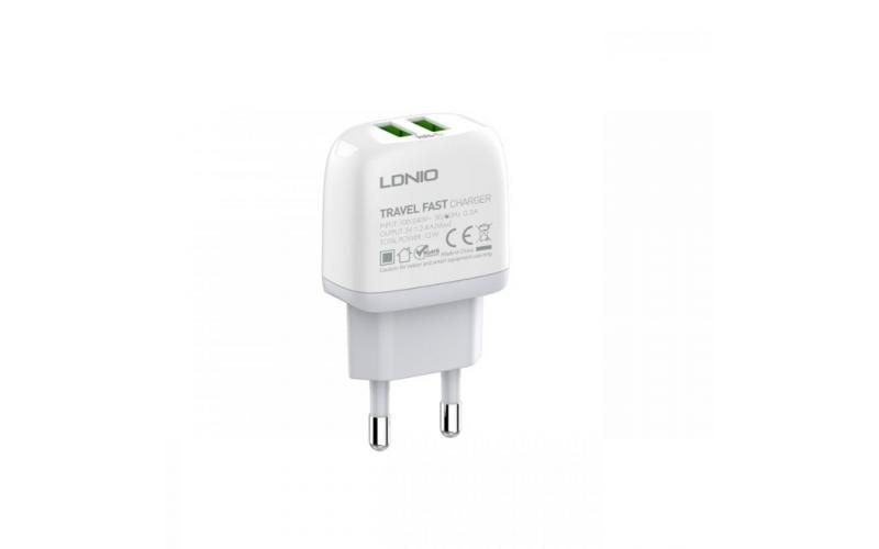 LDNIO A2219 Fast Wall Charger 2.4A Dual USB + Type C Cable