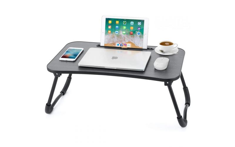 NNEWVANTE Laptop Desk ZS28 Bed Table Tray with iPad Slots (Black , Pink)