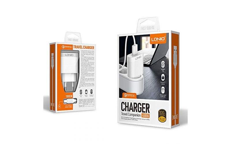 LDNIO Auto-ID Adaptive Fast Charging Qualcomm QC 3.0 With TYPE C Cable A303Q