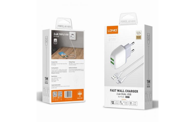 LDNIO A2219 FAST WALL CHARGER 2.4A DUAL USB EU PLUG SAMSUNG
