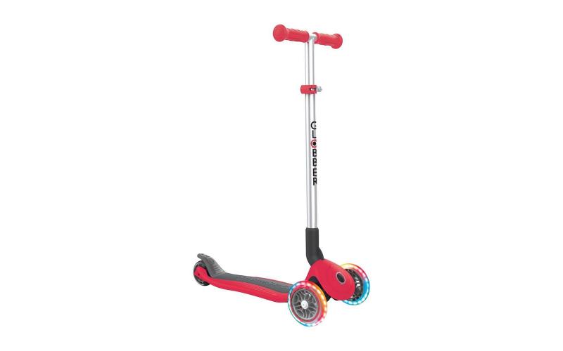 Globber V2 Kids 3 Wheel Scooter with LED Lights for Boys and Girls Red