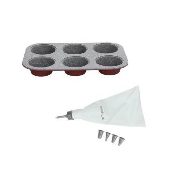 Tognana Sweet Cherry Bakeware 6 Muffin Set with Piping Bag & Nozzles