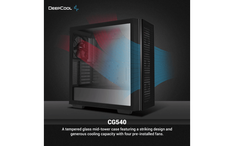 DeepCool CG560 Airflow Focused Mesh Tempered Glass w/ 4 Fans Pre-Installed – Black