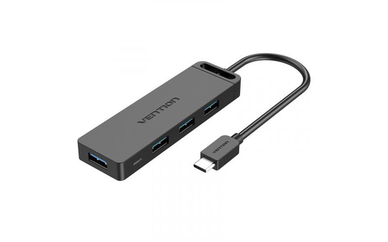 Vention Type-C to 4-Port USB 3.0 Hub with Power Supply Black 0.15M ABS Type Premium Quality