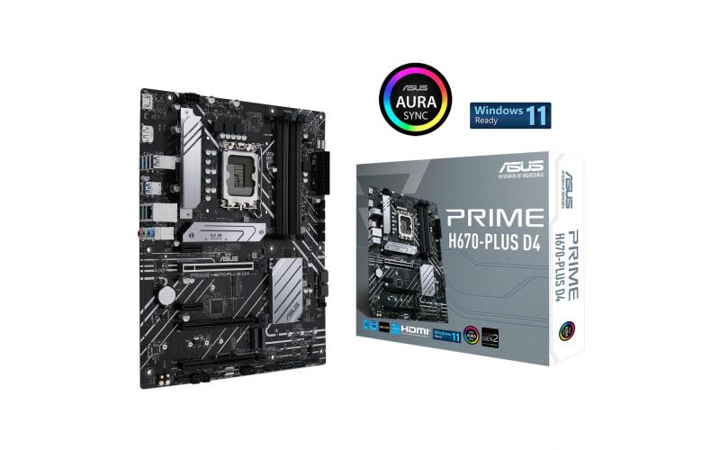 ASUS Prime H670-PLUS D4 Intel 12th Gen ATX Motherboard PCIe 4.0 DDR4 3xM.2 Slots Aura Sync