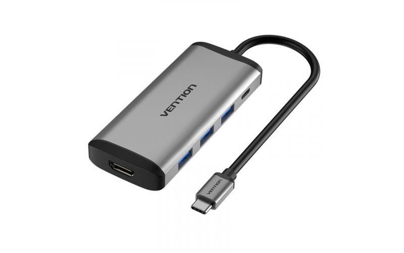Vention Type-C to HDMI/USB3.0*3/PD Converter 0.15M Gray Metal Type Premium Quality