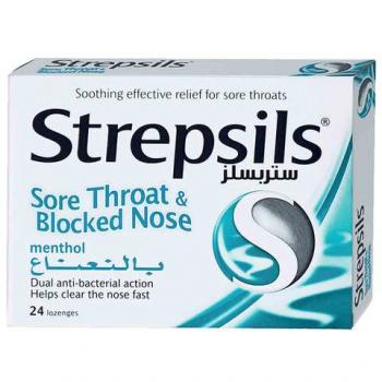 Strepsils Drops Soothing Effective Relief For Sore Throats And Blocked Nose Menthol Flavor 24 Lozenges