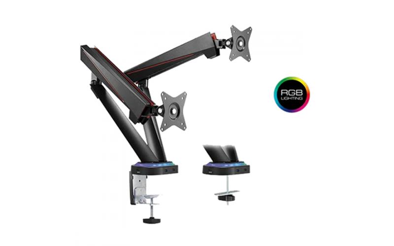 TWISTED MIND DAUL MONITOR SPRING-ASSISTED PRO GAMING MONITOR ARM WITH USB HUB RGB