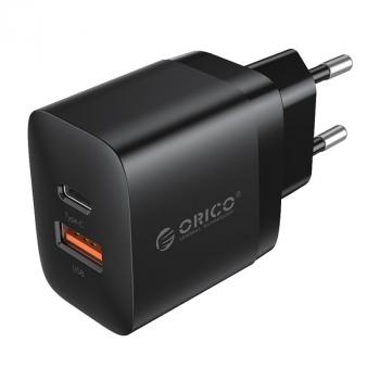 ORICO  Wall charger 2-port GaN, 1x USB-A, 1x USB-C, PD 20W, black, PV20-1U1C