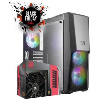 Cooler Master MB500 ARGB Mid Tower Tempered Glass Gaming Case + Mercury M1000-GSM 1000W 80 Plus Gold PSU (Comes w/ CPU (4+4) x1)