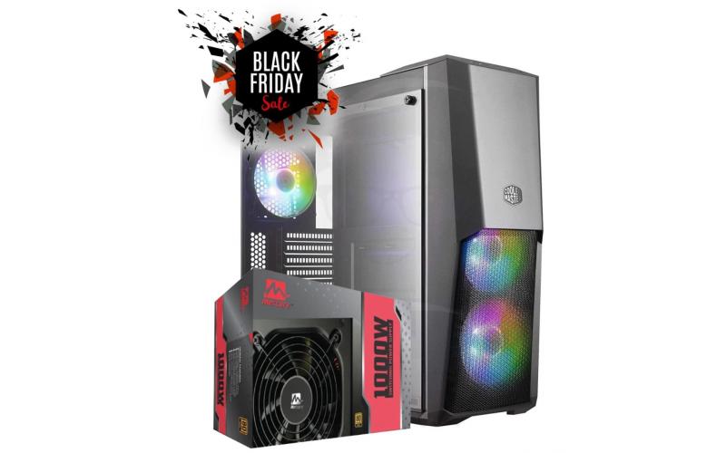 Cooler Master MB500 ARGB Mid Tower Tempered Glass Gaming Case + Mercury M1000-GSM 1000W 80 Plus Gold PSU (Comes w/ CPU (4+4) x1)