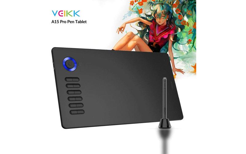 VEIKK Graphic Drawing Tablet A15 Pro (10 x 6) inch Digital Pen Tablet with Battery-Free Passive Stylus with 12 Hotkeys