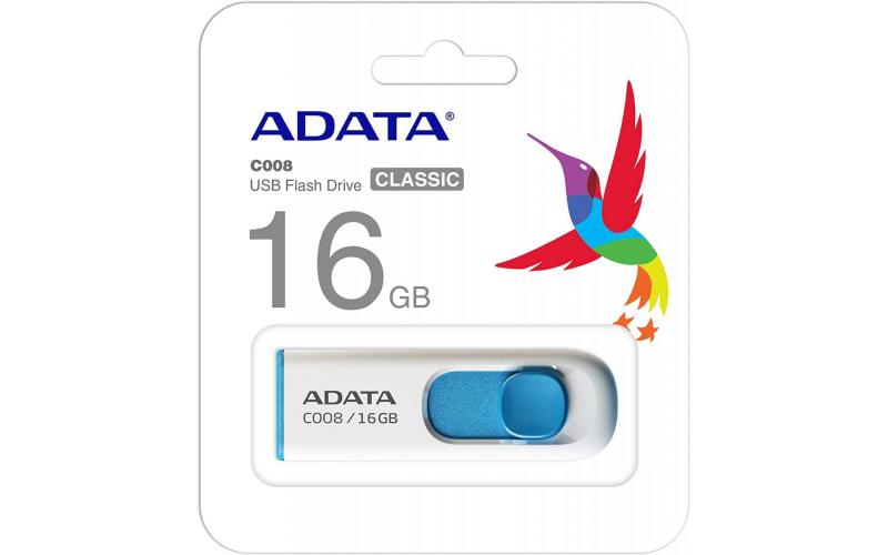 C008 16GB WHITE+BLUE RETAIL Capless Sliding USB Flash Drive