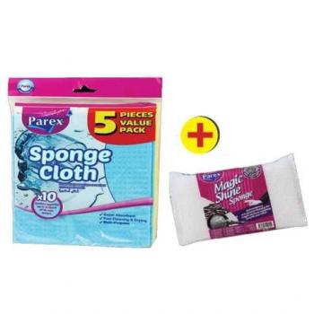 Parex Sponge Cloth 5 Pieces With Magic Shine Sponge