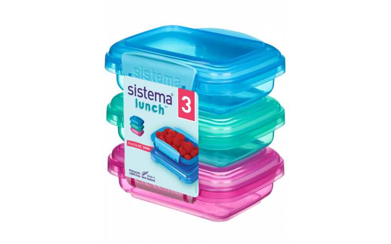 Sistema Rectangular Lunch Coloured 3 Pack 200Ml
