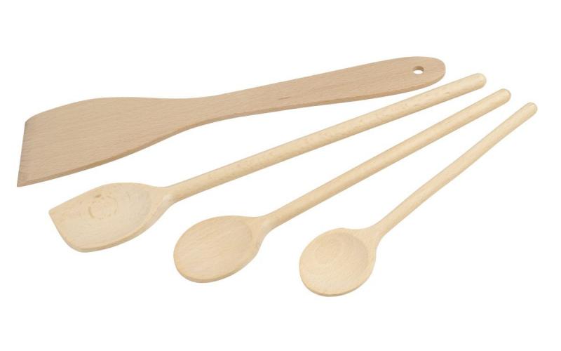 Fackelmann Nature Beech Wood Spoon/Turner Set, 4 pieces