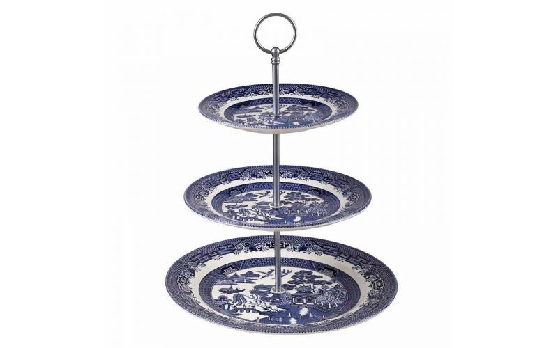 Churchill Blue Willow Mint Cake Stand 3 Tier Plain Box