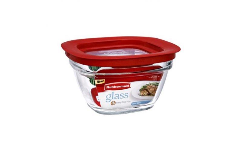 Rubbermaid Easy Find Lids Glass Food Storage Container, 946 ml, Racer Red