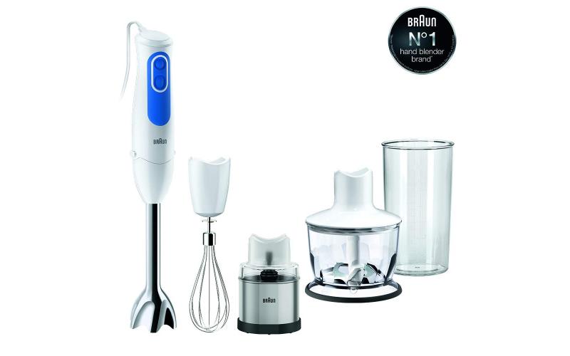Braun Multiquick 3 Hand Blender with Chopper & Spice Grinder, 700W (White & Blue)