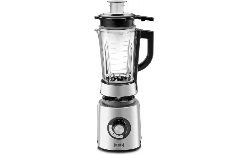 Black+Decker 1200W 1.7L High Power Premium Blender with Glass Jar, Black/Silver