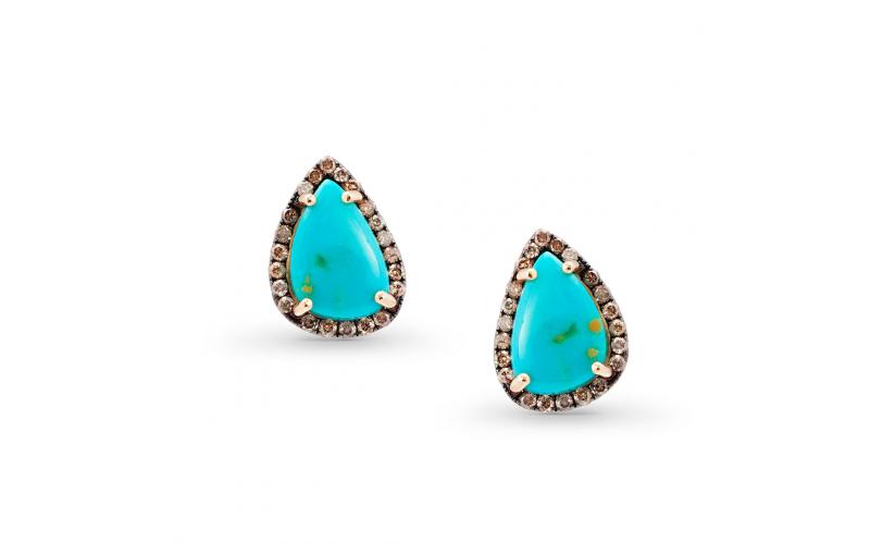 Teardrop Natural Turquoise Studs with Brown Diamonds