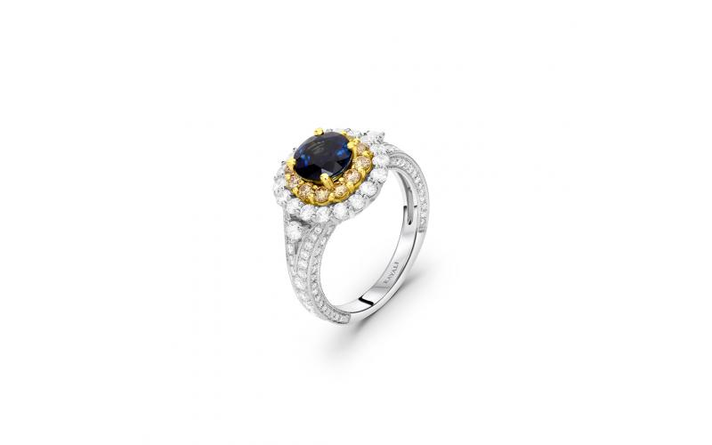 Double-Halo Sapphire Solitaire Ring