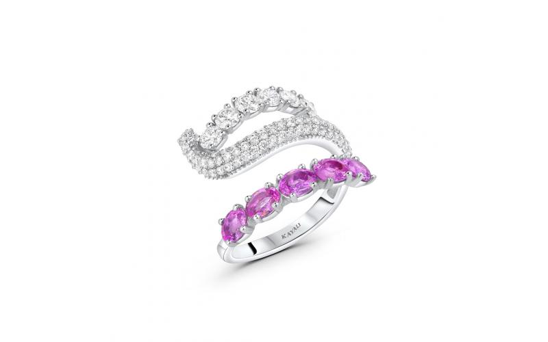 Multi-Banded Diamond & Pink Ssapphire Ring