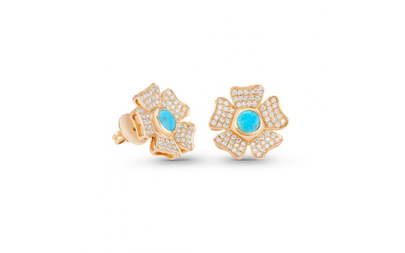 Flower Earrings With a Turquoise Center Stone