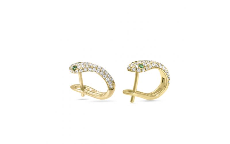 Snake Huggies in White Diamonds and Emerald