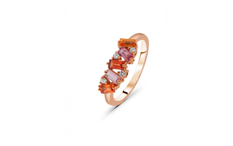 Pink and Orange Sapphire Scattered Ring
