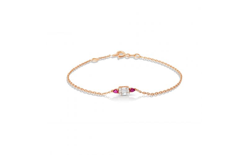 Square Diamond Bracelet with Ruby Side Stones