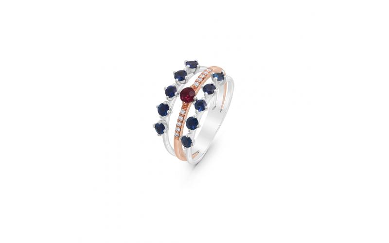 Triple Ring in Sapphire and Ruby