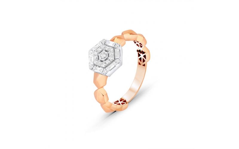 Geo-Ring Hexagon Ring in White Diamonds