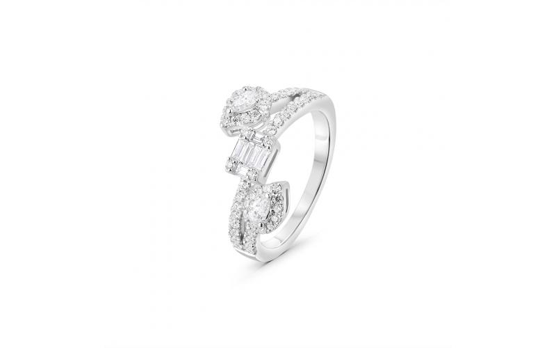 Three Layered Ring in White Diamonds