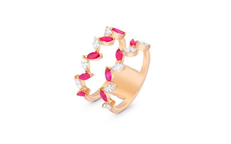 Two-in-one Scattered Ring in Ruby and White Diamonds