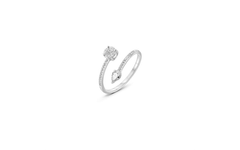 Open Ring in Pear and Round Invisible Diamonds