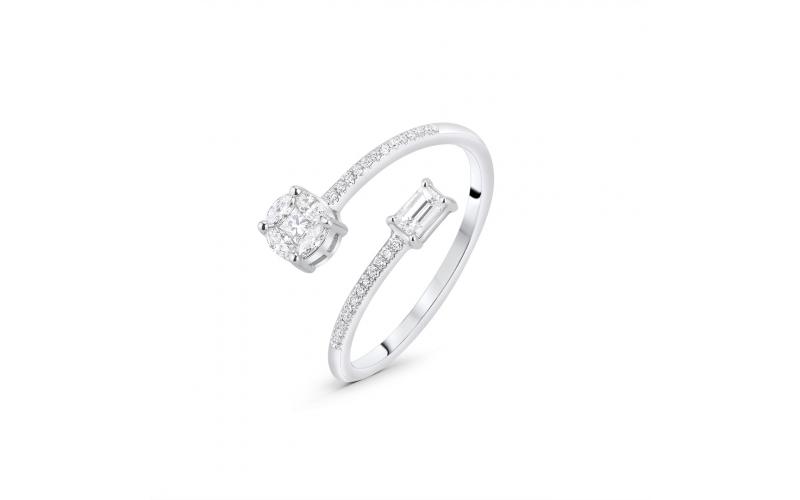 Open Ring in Invisible Diamonds and Baguette