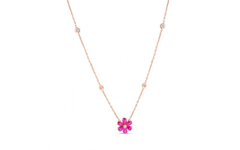 Dainty Ruby Flower Pendant