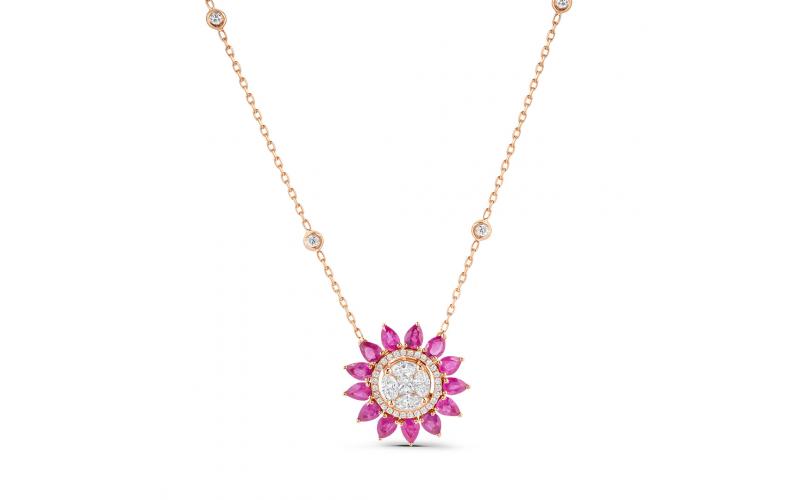 Sun Pendant with Ruby and Diamond Center